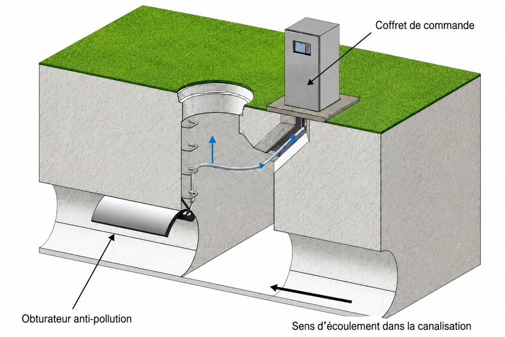 Installation d'un obturateur gonflable pour canalisation